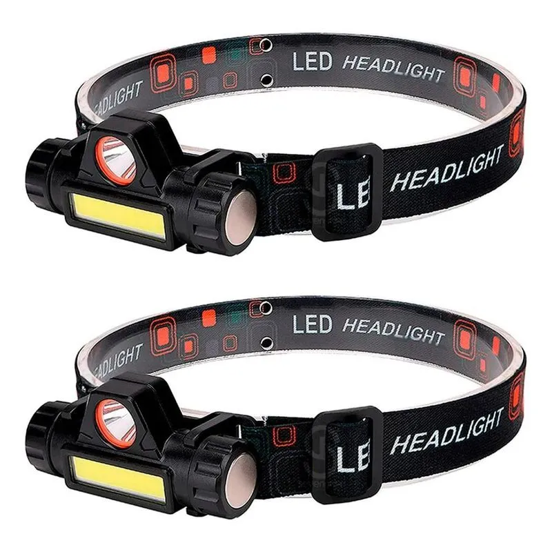 Kit Com 2 Lanternas Cabeça Led Xpe Imã Usb Camping Pesca