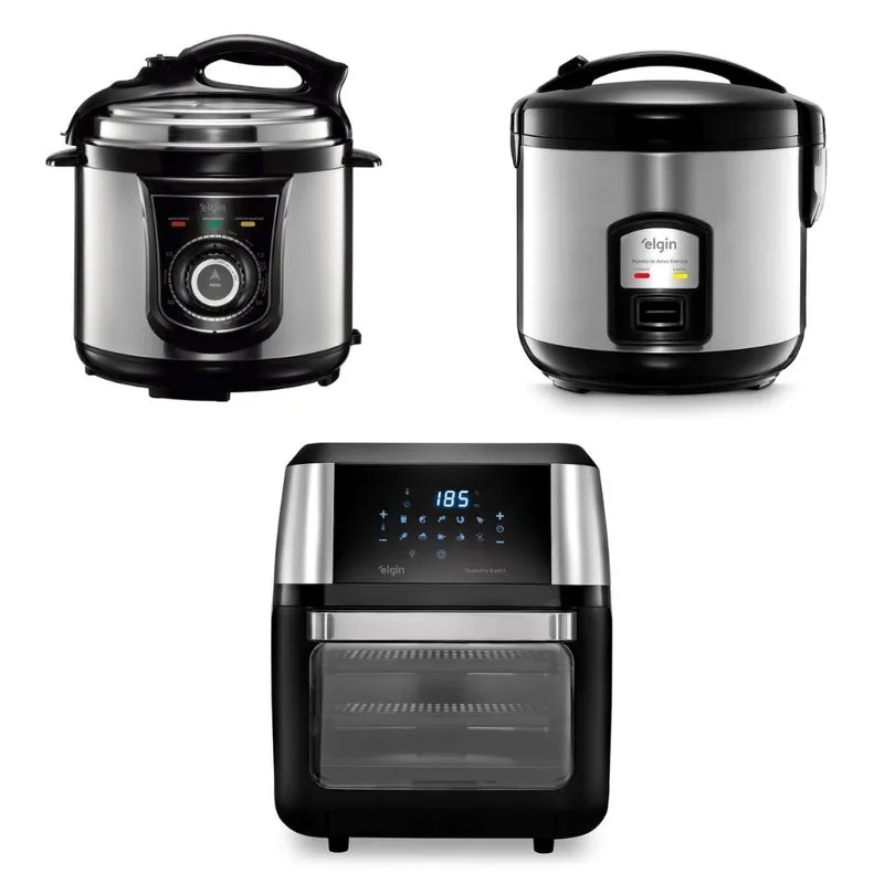 Kit Panela Pressão Elétrica, Panela De Arroz E Air Fryer Elgin 12 Litros 127v