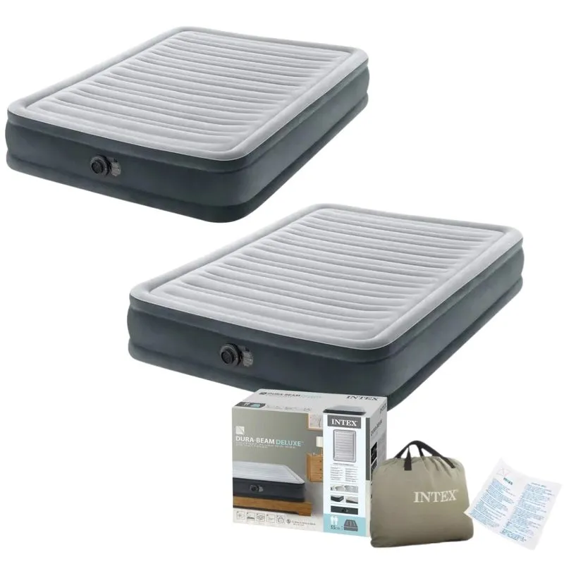 Kit 02 Colchão Casal Inflável Intex Dura Beam Comfort Plush Com Bomba Elétrica Embutida