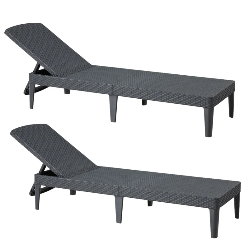 Kit 02 Espreguiçadeira Piscina Keter Jaipur Dobrável com 4 Ajustes de Encosto