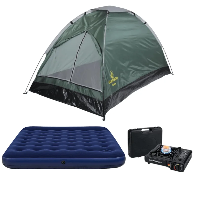 Kit Camping Maxi Com Barraca 3 Pessoas Koala Colchão Casal Bomba Embutida E Fogareiro Nautika