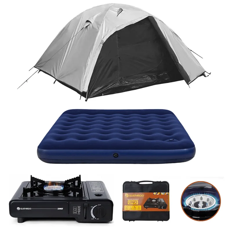Kit Camping Maxi Com Barraca 4 Pessoas Onix Blackout Colchão Casal Bomba Embutida E Fogareiro Nautika