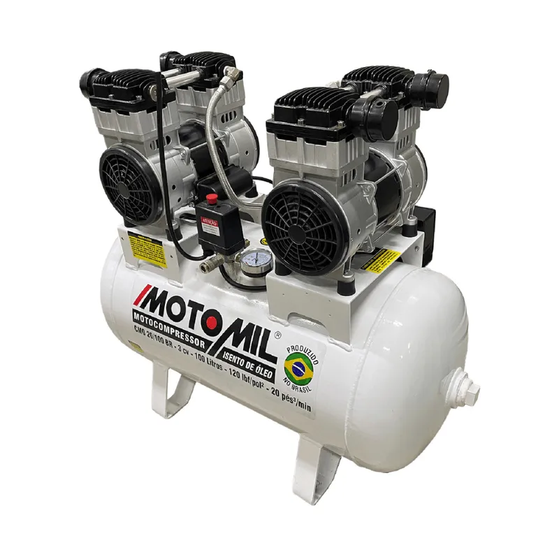Compressor De Ar Odontológico 20 Pés 100l Silencioso Sem Óleo 4cv Cmo20/100br