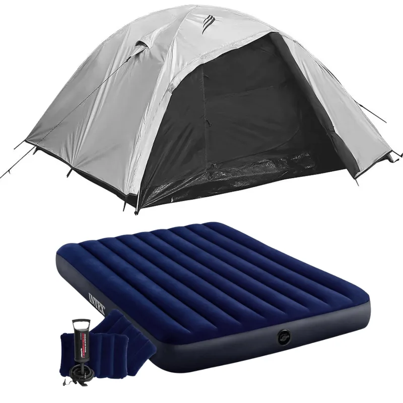 Kit Camping Max Barraca 6 Pessoas Onix Blackout Com Colchão Casal Com Bomba Manual Nautika
