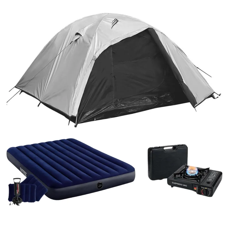 Kit Camping Maxi Com Barraca 4 Pessoas Onix Blackout Colchão Casal Bomba Manual E Fogareiro Nautika