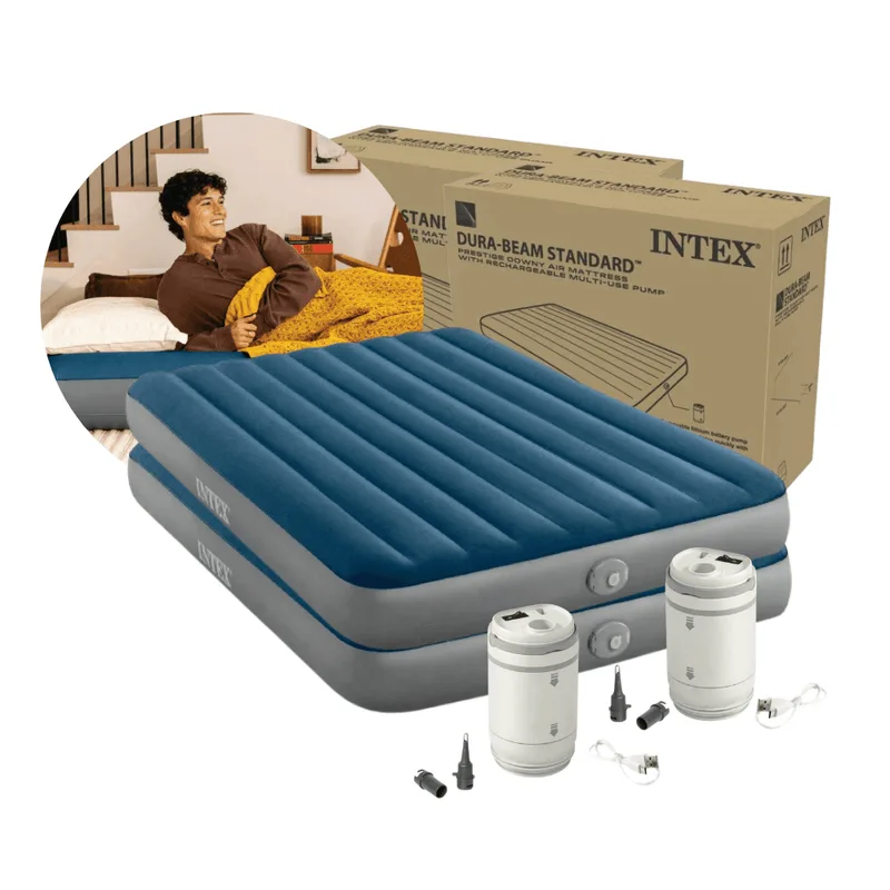 Colchão Inflável 2 Unidades Casal Queen Intex Durabeam Prestige Com Bomba Usb Recarregável