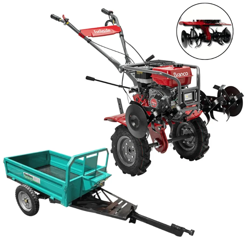 Kit Motocultivador Branco Bttg 7.5 75hp Com Carretinha Garthen Gcm500f 500kg