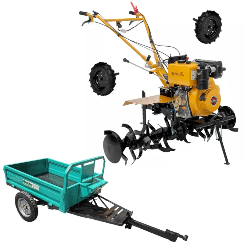Kit Motocultivador Diesel Buffalo Bfde 1120 Plus 10cv Com Carretinha Garthen Gcm500f 500kg