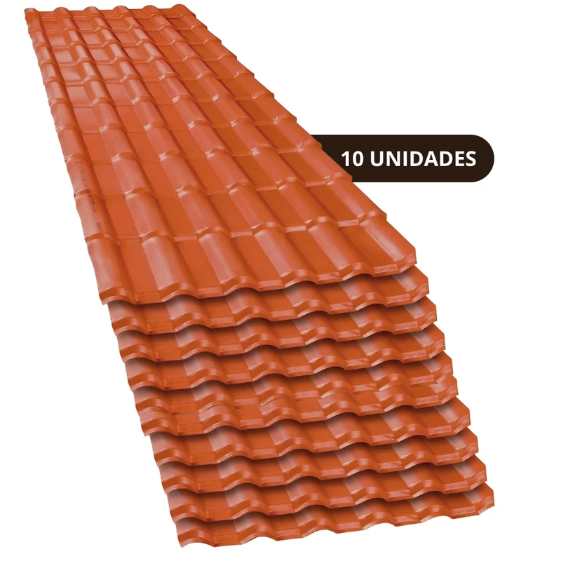 Kit 10 Telhas PVC Plan Colonial Muke Tools Terracota 241x88cm 6 Ondas 1,5mm 10