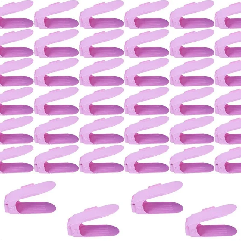 Kit 40 Organizador De Sapato Reforçado Com 3 Alturas Rosa