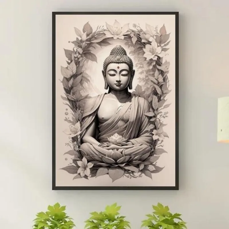 Quadro Decorativo Buda Cinza E Bege 45x34cm
