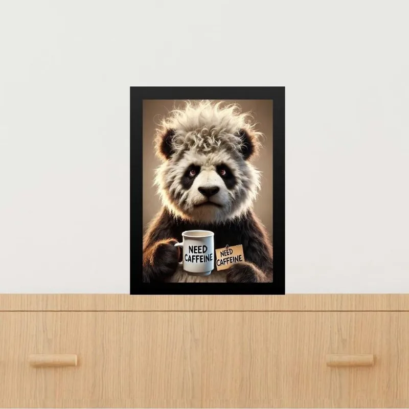Quadro Decorativo Café Panda - Preciso Cafeína 33x24cm Vidro