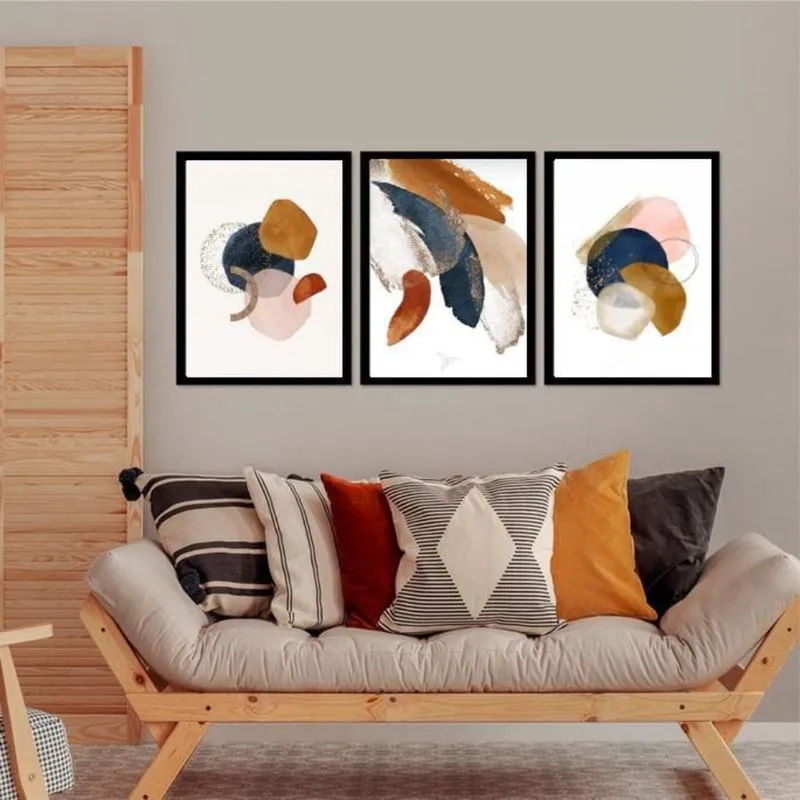 Kit 3 Quadros Decorativos Abstratos Sofisticados 45X34Cm