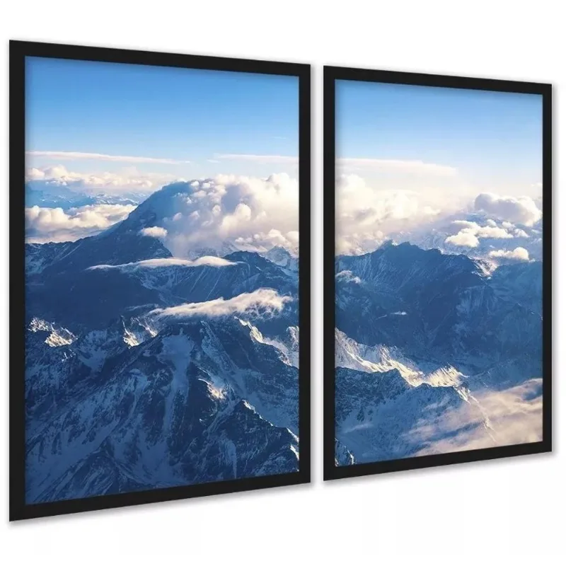 Kit 2 Quadros Montanha Neve Vista Aérea 45x34cm