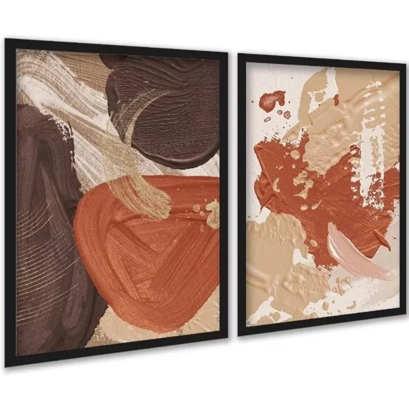 Kit 2 Quadros Abstratos Terracota Efeito Tinta 24x18cm Vidro