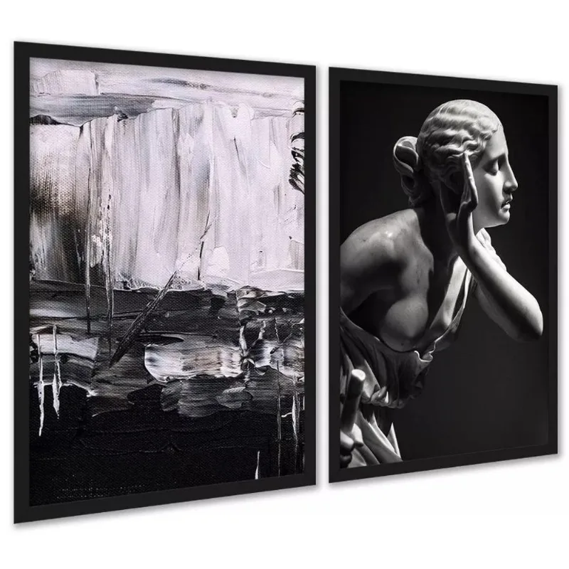 Kit 2 Quadros Contemporâneos Pretos 45x34cm