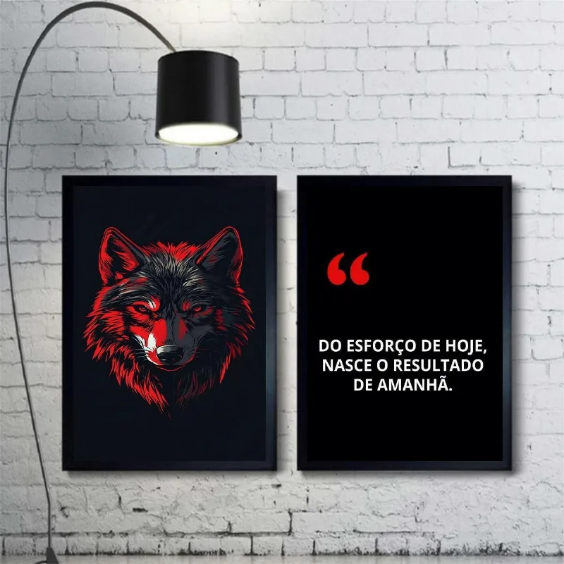 Kit 2 Quadros Motivacionais Esforço E Resultado Lobo 45x34cm