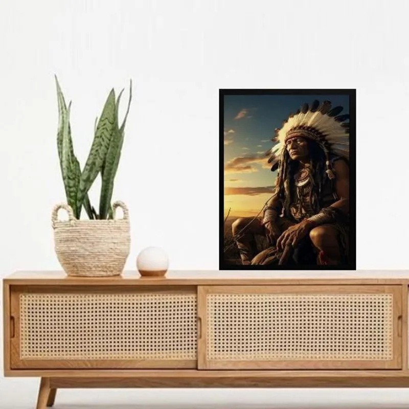 Quadro Decorativo Caboclo Tupã 24x18cm - Com Vidro