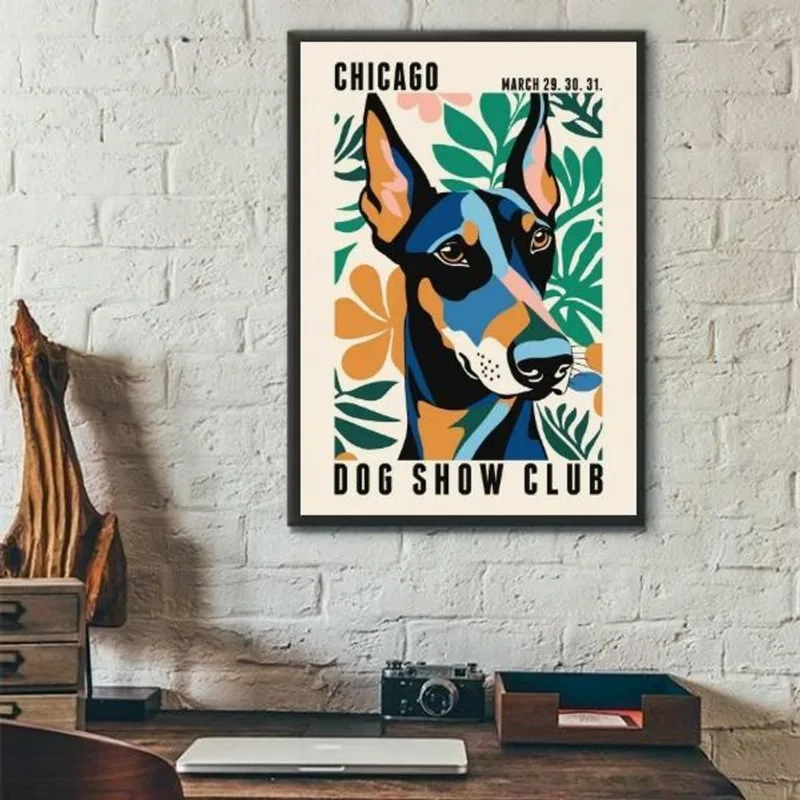 Quadro Doberman - Chicago Dog Show Poster 33x24cm - Vidro