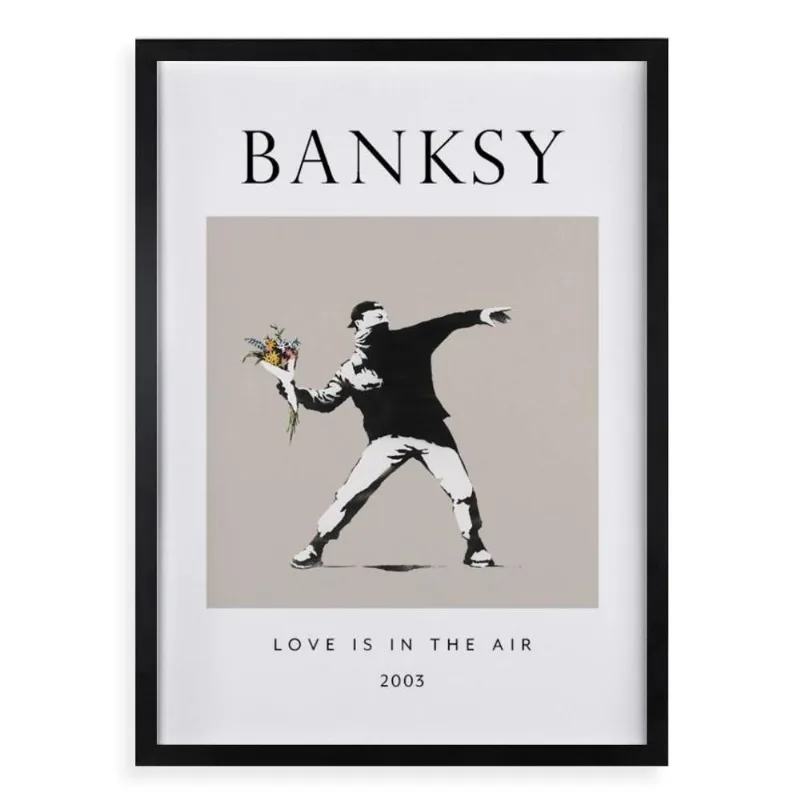 Quadro Banksy Love Is In The Air 24x18cm - Com Vidro