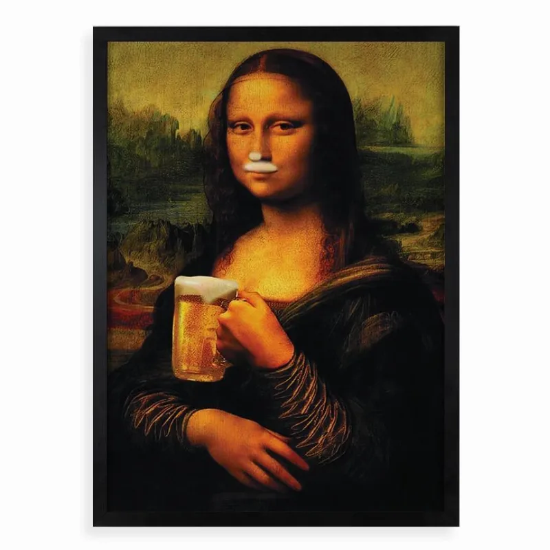 Quadro Monalisa Com Cerveja - Monabeer 45x34cm - Com Vidro