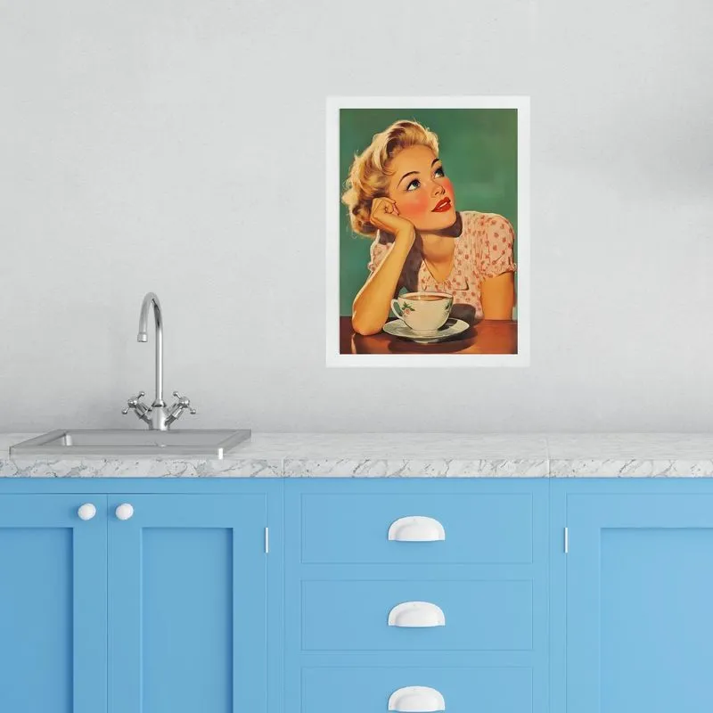 Quadro Decorativo Cozinha Pin Up Café 45X34Cm - Com Vidro