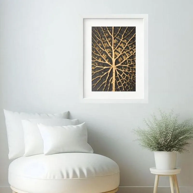 Quadro Abstrato Raíz Preto Dourado- 60X48Cm