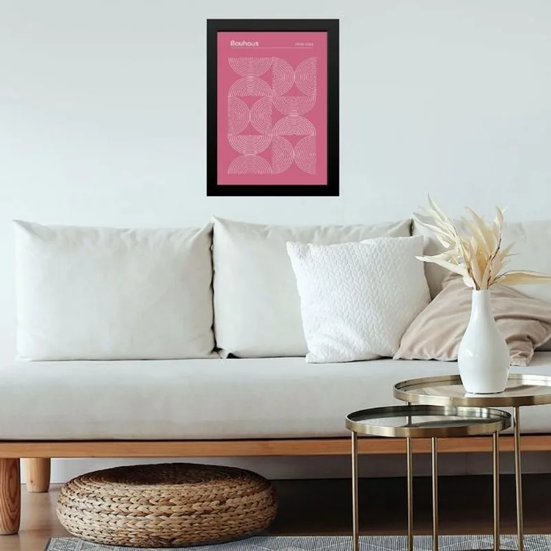 Quadro Bauhaus Poster - Inverted Circles Pink 24x18cm Vidro