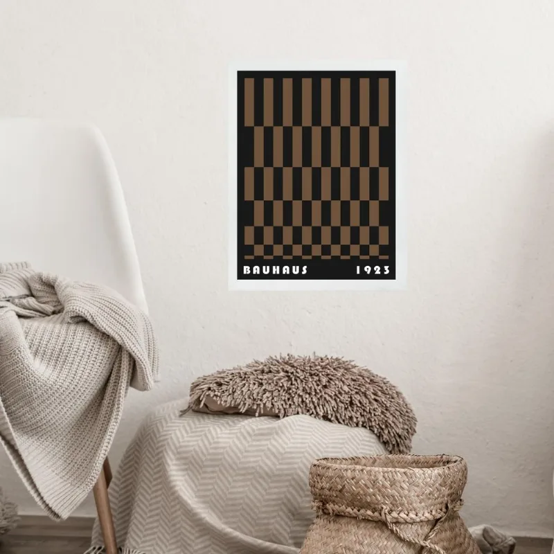 Quadro Bauhaus Marrom - Rolled Rectangles 33x24cm - Vidro