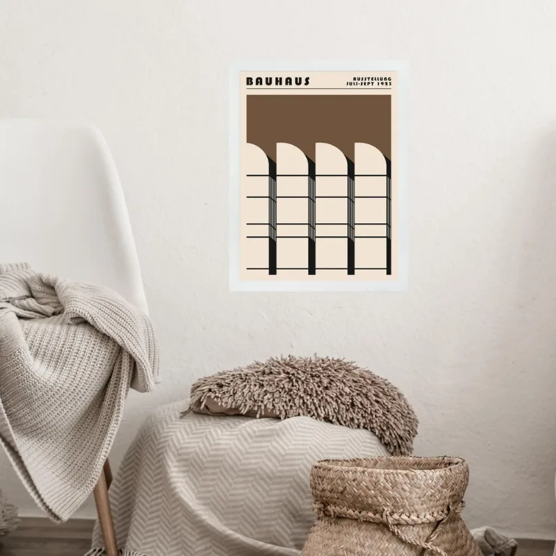 Quadro Bauhaus Marrom Architectural Poster 24x18cm - Vidro