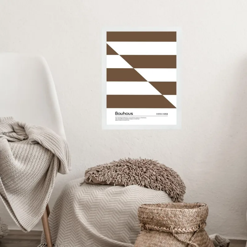 Quadro Bauhaus Marrom E Branco - Slipped Bands 45x34cm Vidro