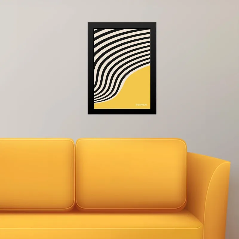 Quadro Bauhaus Amarelo E Preto Curved Sinuosity 24x18cm