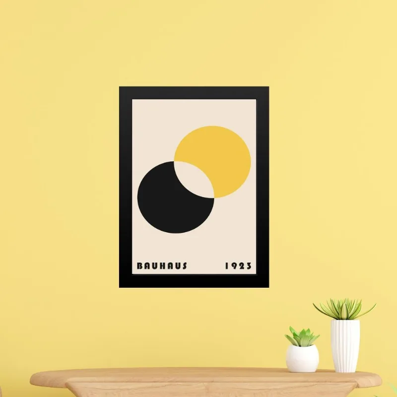 Quadro Bauhaus Amarelo E Preto - Eclipse 33x24cm - Com Vidro