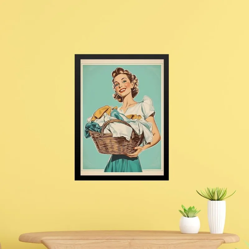 Quadro Decorativo Lavanderia Retrô Pin Up Girl 45x34cm Vidro