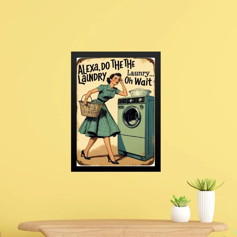 Quadro Decorativo Lavanderia Vintage Alexa 33x24cm - Vidro