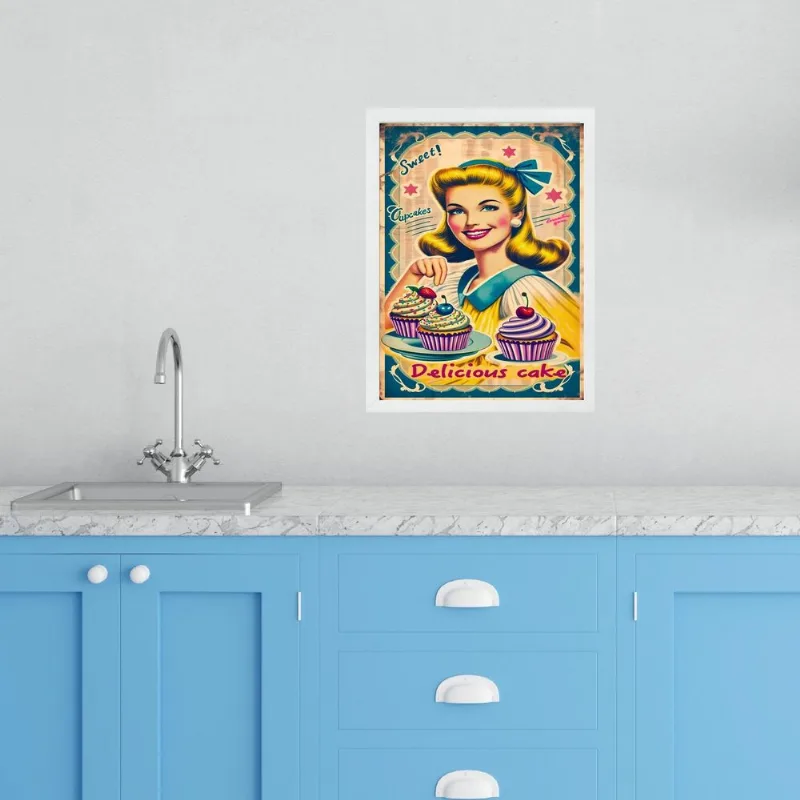 Quadro Cozinha Retro Cupcakes - Pin Up 33x24cm