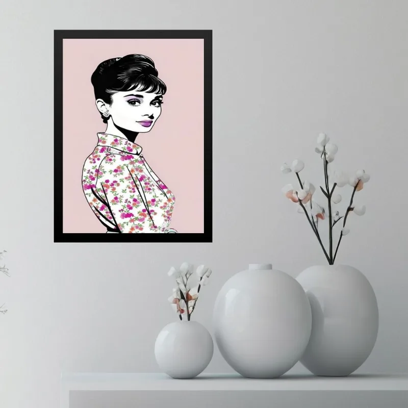 Quadro Audrey Hepburn Romântica Floral 24x18cm