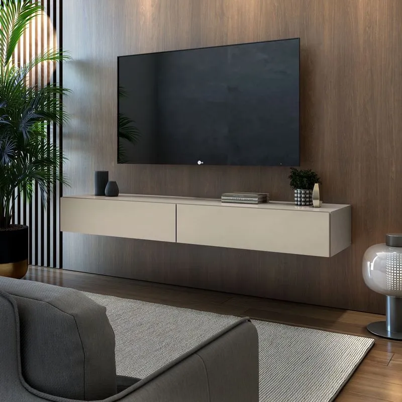 Rack suspensa para sala de estar design moderno com 2 gavetas estilo clean luxuoso de rico