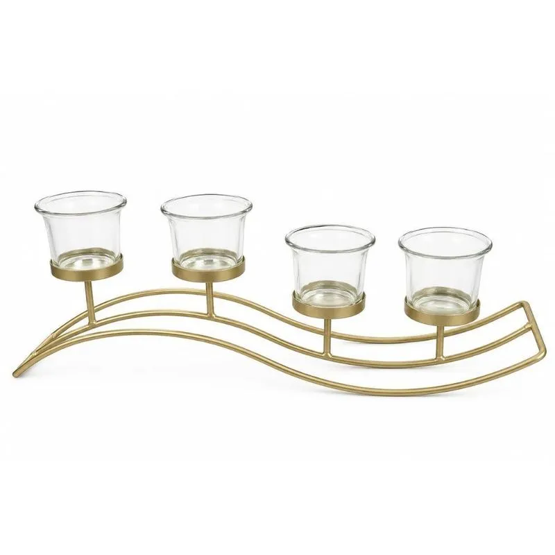 Castiçal Dourado Em Metal Para 4 Velas 40cm Base Ondulada Tok Da Casa