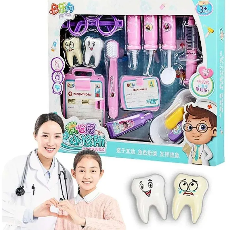 Kit Dentista Infantil Rosa Com Ferramentas Médicas
