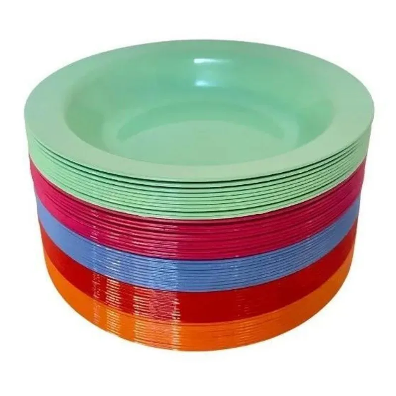 Pratos Fundos Redondo Plástico P Refeições - Kit 30 Unidades
