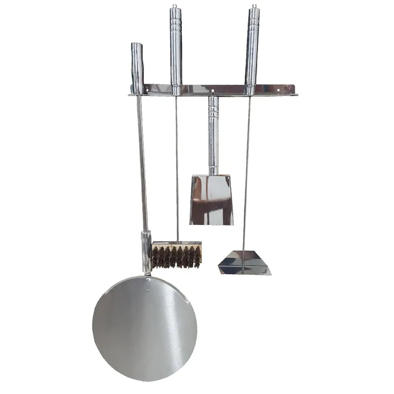 Kit Pá Pizza 5 Peças Inox Escova Pá Cinza Espalha Brasa