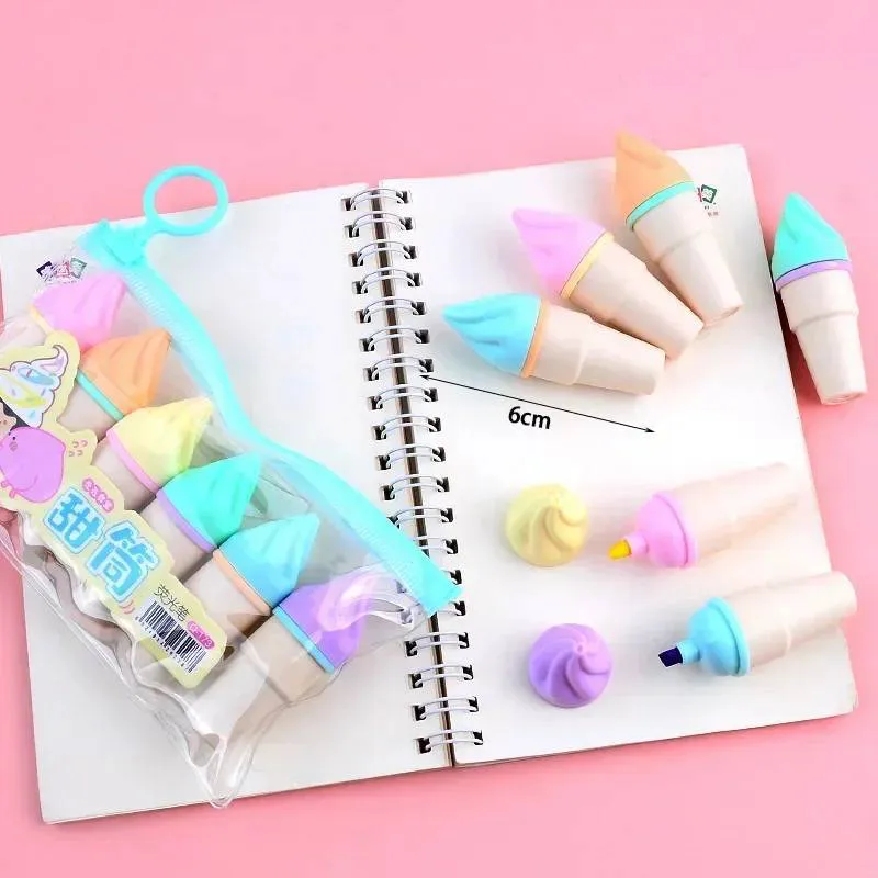 Marca-Textos Casquinha Sorvete - Kit 6 Cores
