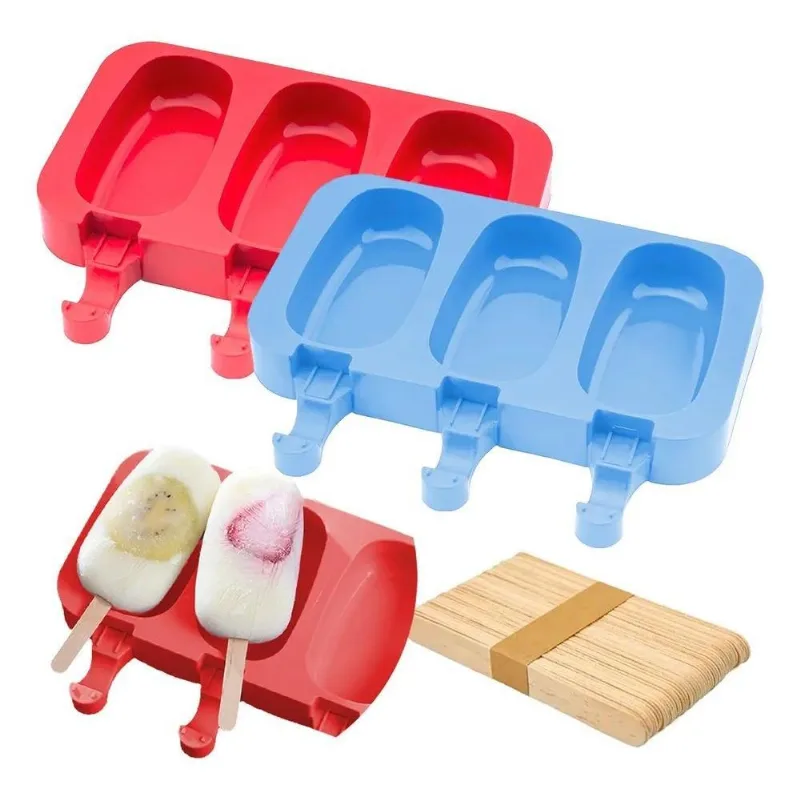 Kit 2 Formas De Picole Silicone Tampa Sorvete + Palitos