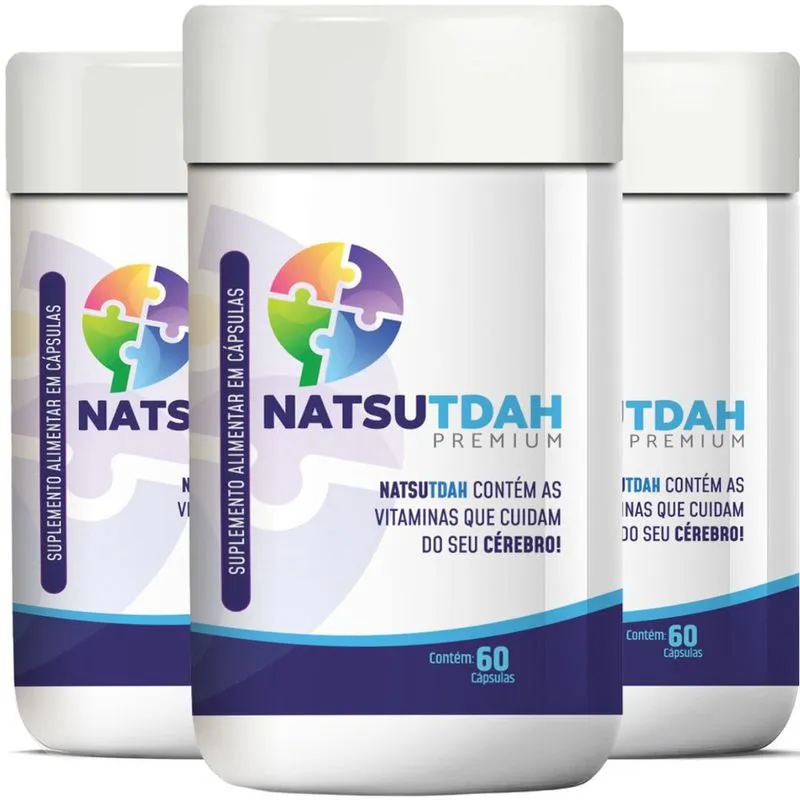 3 Potes Natsu tdah 180 Cápsulas Melhore sua atenção com suporte nutricional específico