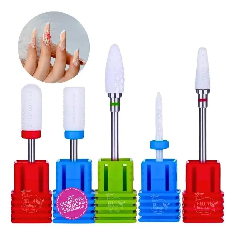 Brocas Para Unhas Acrigel Cerâmica 5 Peças Alongamento Gel