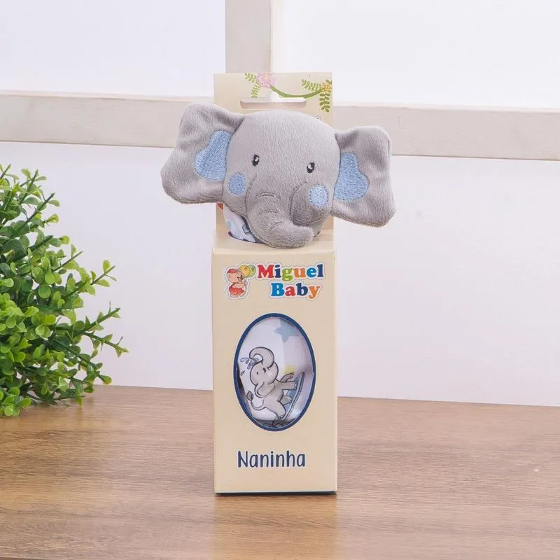Naninha De Bebê Com Pelúcia Com Porta Chupeta Elefante Azul