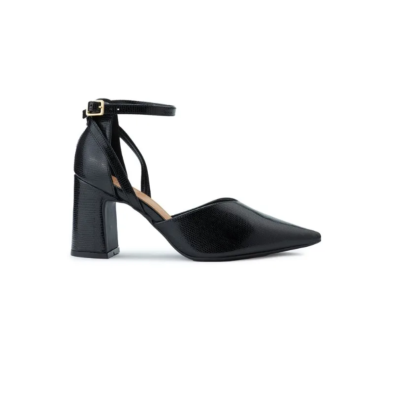 Scarpin Bebecê Salto Alto Bloco Com Tiras Preto 39