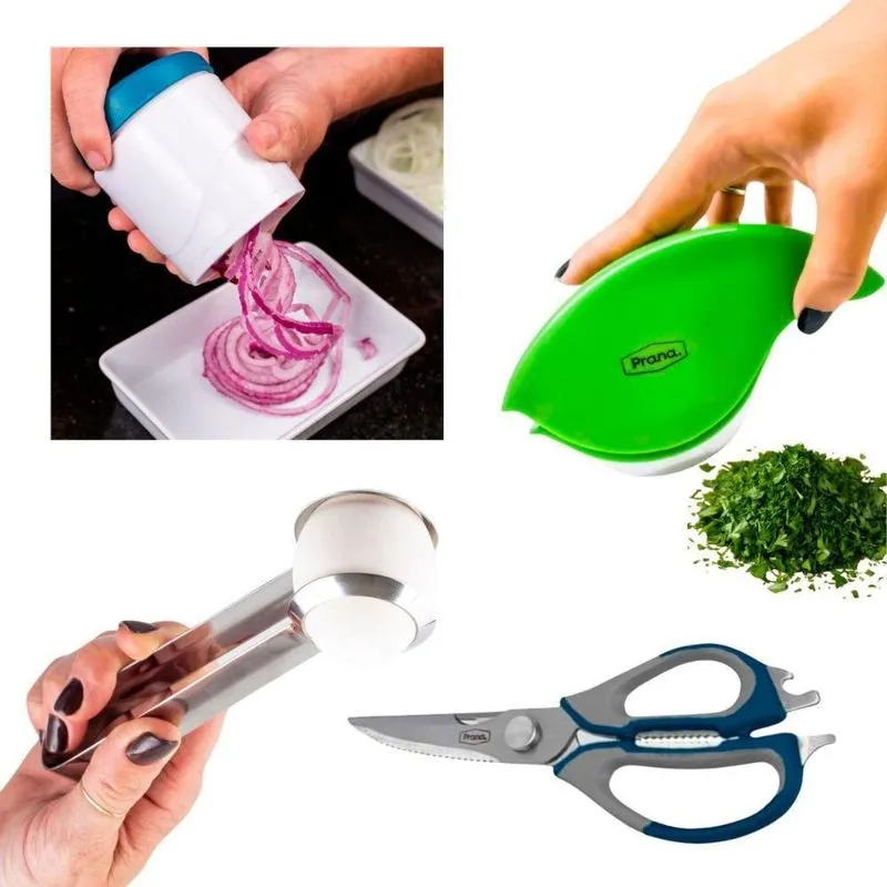 Kit Utensílios De Cozinha Tesoura Cortador Picador E Pegador