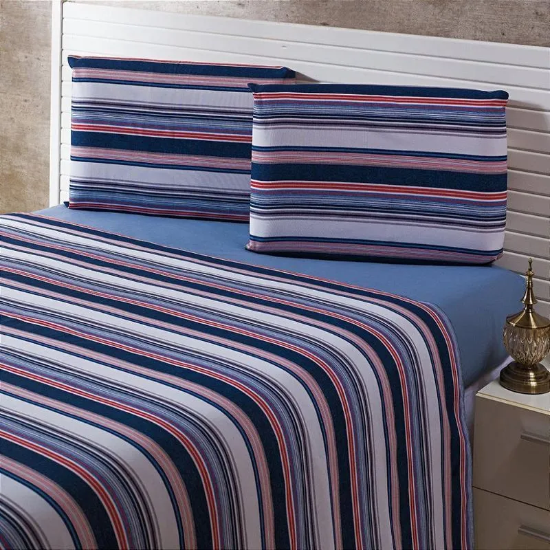 Jogo De Cama Casal Andreza Caio Azul 100% Algodão